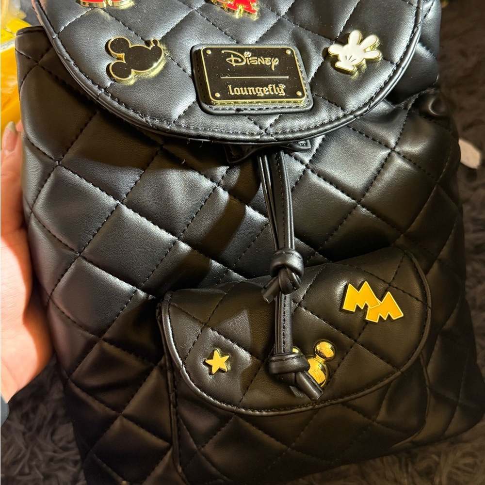 Loungefly Black Quilted Backpack with Disney Accents